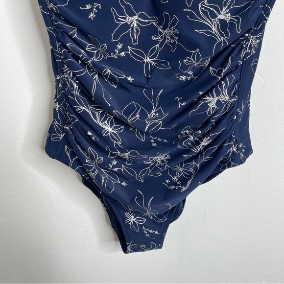 Nip Tuck Garden Line Foil One Piece Swimsuit Size 8 Navy Silver Metallic - Picture 8 of 16